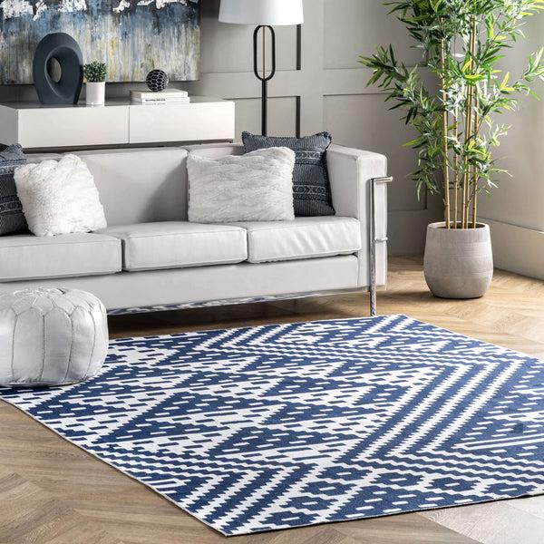 Nuloom Jagged Modern Trellis Washable Area Rug Navy