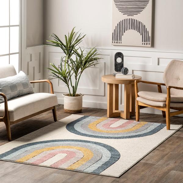 Nuloom Jerri Double Half Rainbow Kids Area Rug Beige