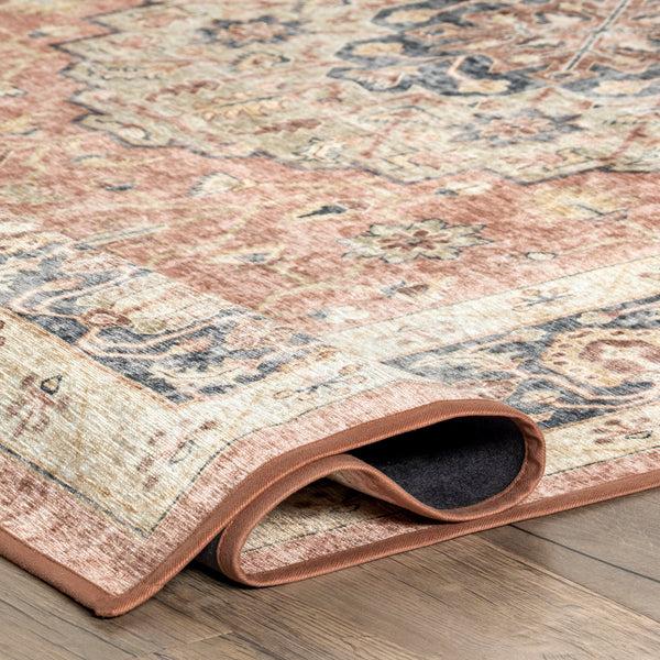 Nuloom Jessa Faded Medallion Machine Washable Area Rug Peach