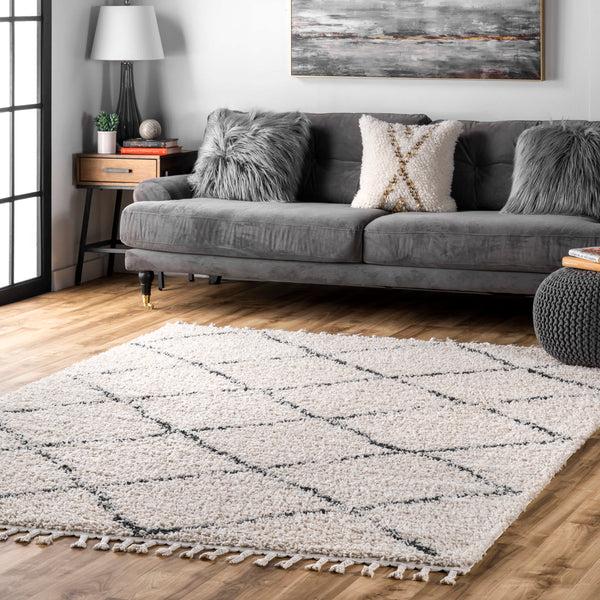 Nuloom Jessie Moroccan Lattice Tassel Area Rug Off White