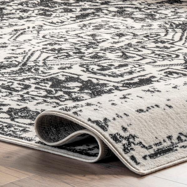 Nuloom Jordana Vintage Distressed Medallion Area Rug Black And White
