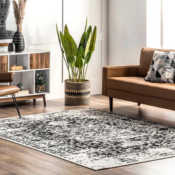 Nuloom Jordana Vintage Distressed Medallion Area Rug Black And White