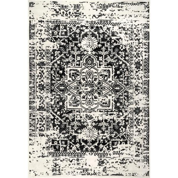 nuloom Jordana Vintage Distressed Medallion Area Rug Black And White