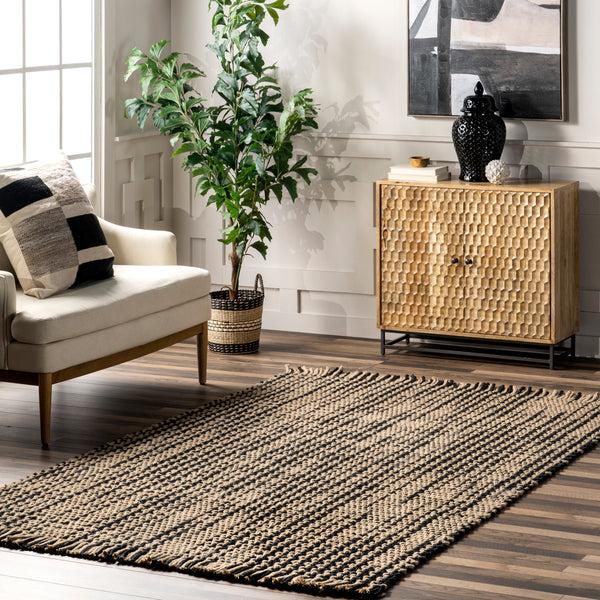 Nuloom Josilyn Striped Jute Tasseled Area Rug Natural