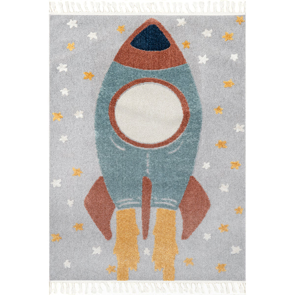 nuloom Journee Rocket Ship High-Low Kids Tasseled Area Rug Multi