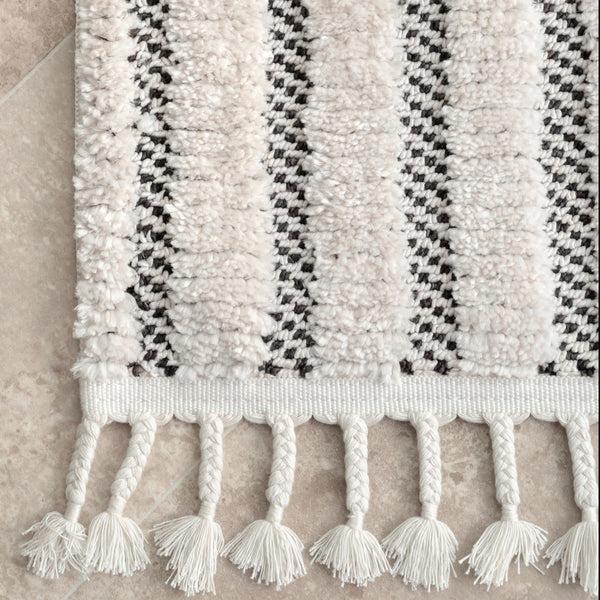 Nuloom Journey Shaggy Checkered Tiles Tassel Area Rug Grey