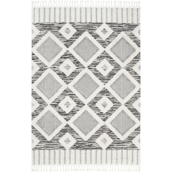 nuloom Journey Shaggy Checkered Tiles Tassel Area Rug Grey