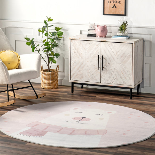 Nuloom Jovie Polar Bear Machine Washable Kids Area Rug Pink