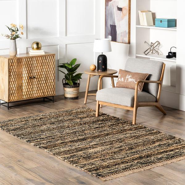 Nuloom Julane Striped Jute Tassel Area Rug Dark Gray