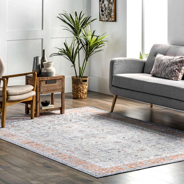 Nuloom Julia Machine Washable Transitional Border Area Rug Light Gray