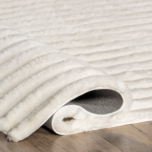 Nuloom Kai Stripe Faux Rabbit Machine Washable Area Rug Off White