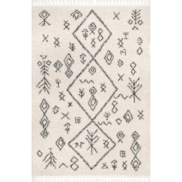 nuloom Kayla Moroccan Abstract Tassel Rug Off White