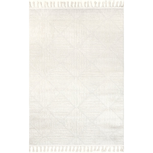 nuloom Kerry Textured Geometric Tasseled Area Rug Ivory
