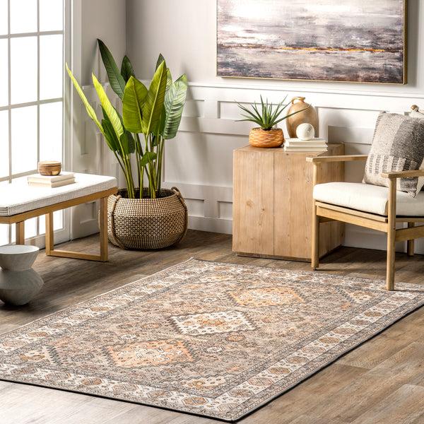 Nuloom Kesia Vintage Bordered Machine Washable Area Rug Peach