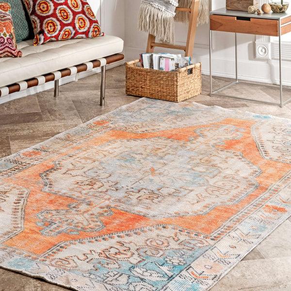 Nuloom Khloe Printed Snowflake Medallion Flatweave Orange
