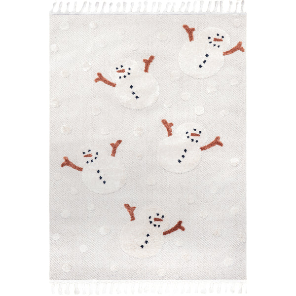 nuloom Kilah Snowmen High-Low Kids Tasseled Area Rug Off White