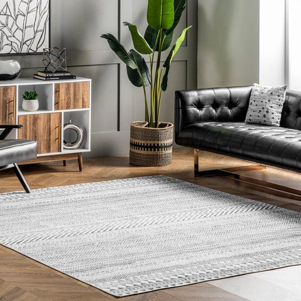 Nuloom Kira Machine Washable Tribal Geometric Area Rug Gray