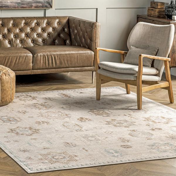 Nuloom Krystin Distressed Machine Washable Area Rug Beige