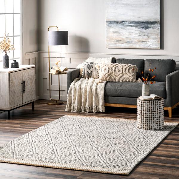 Nuloom Laura Bohemian Trellis Wool And Jute Area Rug Ivory