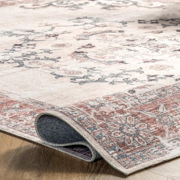 Nuloom Layna Machine Washable Distressed Vintage Area Rug Light Grey