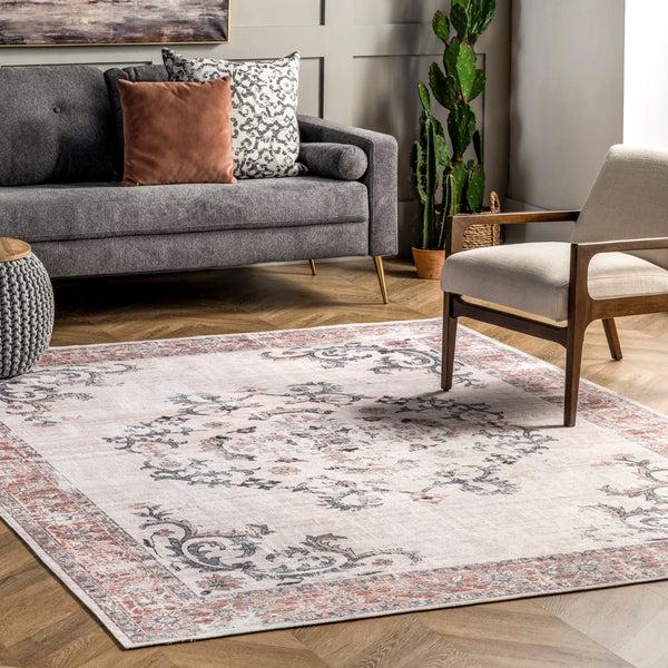 Nuloom Layna Machine Washable Distressed Vintage Area Rug Light Grey