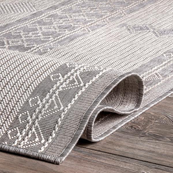 Nuloom Leigh Ethnic Stripes Indoor/Outdoor Area Rug Light Grey