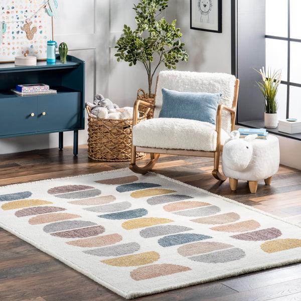 Nuloom Leyla Half Colorful Circles Kids Area Rug Beige