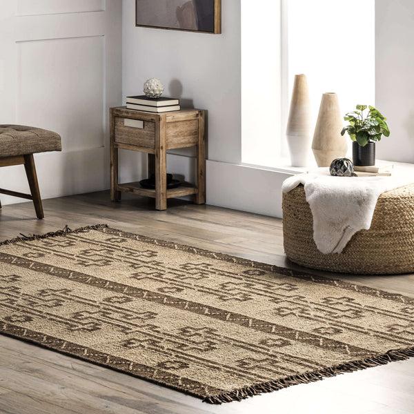 Nuloom Livy Handmade Jute And Leather Tribal Fringe Area Rug Natural
