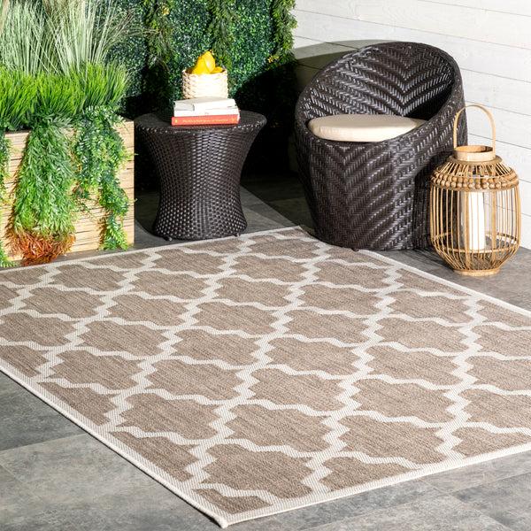 Nuloom Machine Made Gina Outdoor Moroccan Trellis Area Rug Taupe