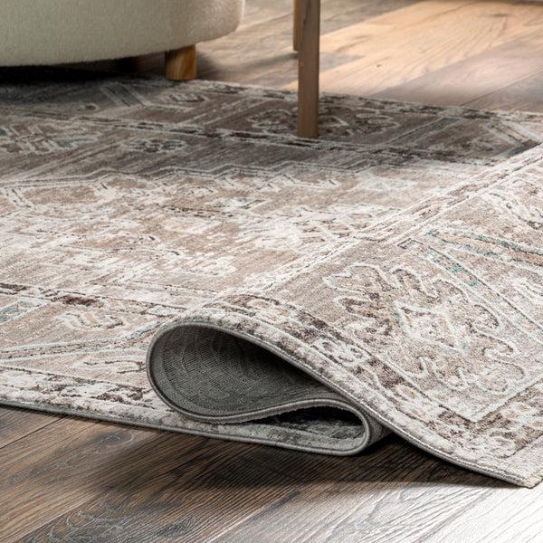 Nuloom Magdna Vintage Medallion Fringe Area Rug Beige