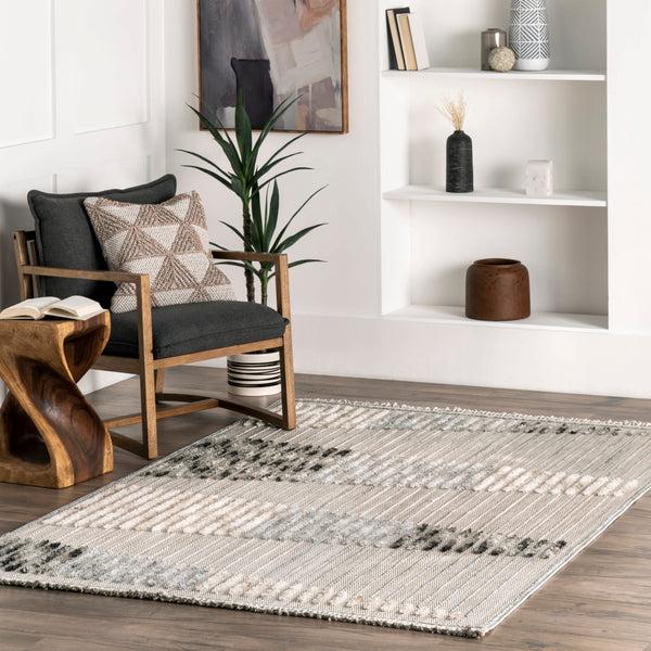 Nuloom Maira Abstract Textured Striped Area Rug Light Gray
