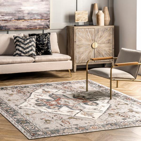 Nuloom Mali Machine Washable Traditional Medallion Area Rug Ivory