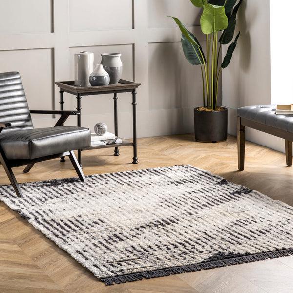 Nuloom Mandi Soft Shag Abstract Fringe Area Rug Grey