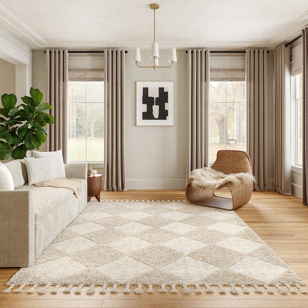 Nuloom Marissa High/Low Diamond Tassel Area Rug Beige