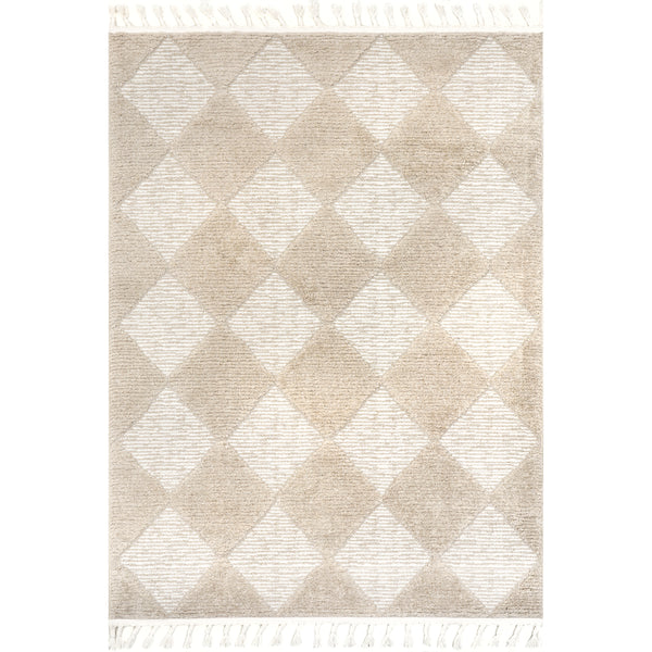 nuloom Marissa High/Low Diamond Tassel Area Rug Beige