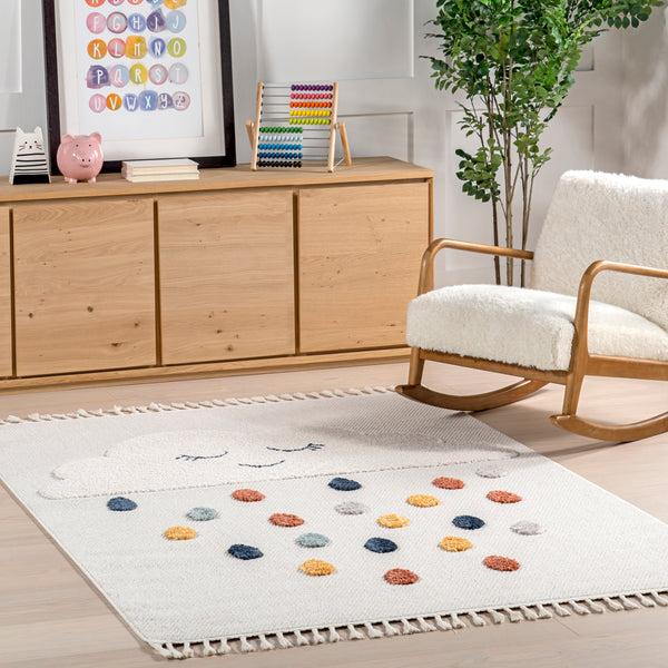 Nuloom Marleigh Raindrop High-Low Kids Tasseled Area Rug Off White