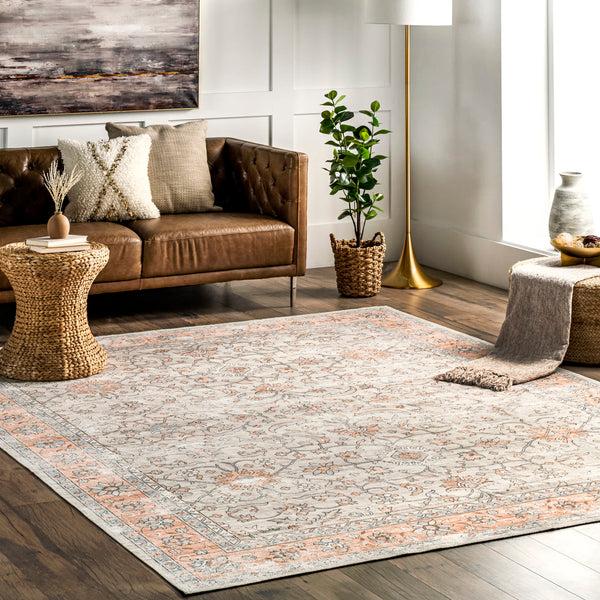 Nuloom Marlena Faded Floral Machine Washable Area Rug Peach
