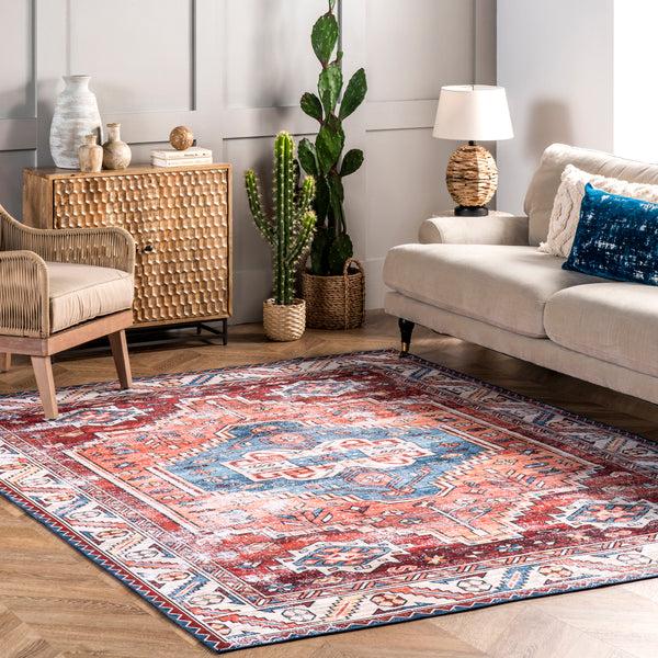 Nuloom Marli Machine Washable Faded Medallion Area Rug Rust