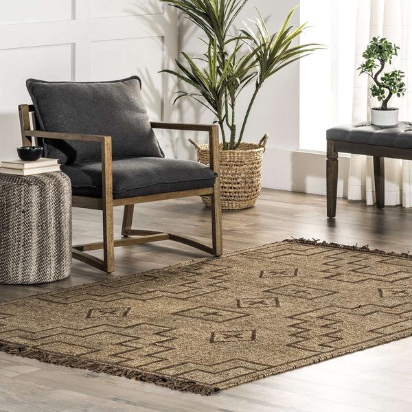 Nuloom Maxine Handmade Jute And Leather Global Inspired Fringe Area Rug Natural