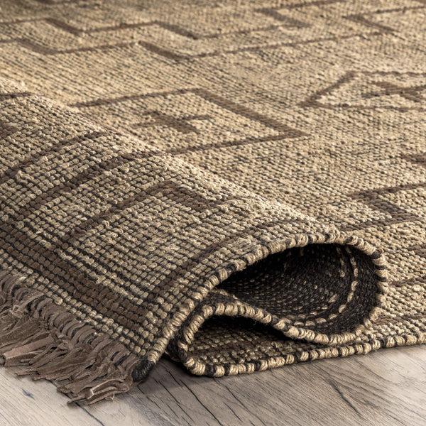 Nuloom Maxine Handmade Jute And Leather Global Inspired Fringe Area Rug Natural
