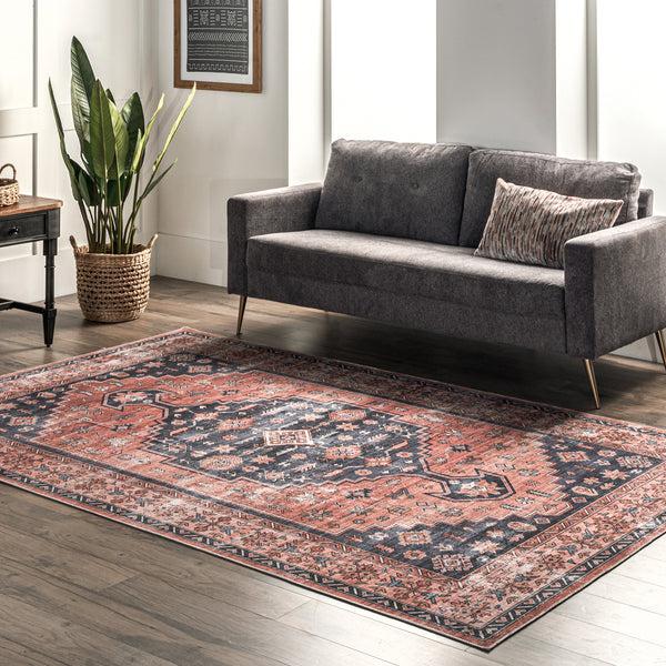 Nuloom Medallion Bordered Machine Washable Area Rug Beige