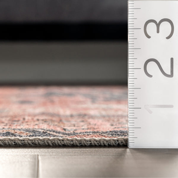 Nuloom Medallion Bordered Machine Washable Area Rug Beige