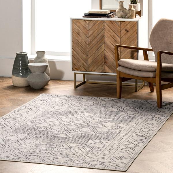 Nuloom Mia Machine Washable Geometric Medallion Area Rug Light Gray