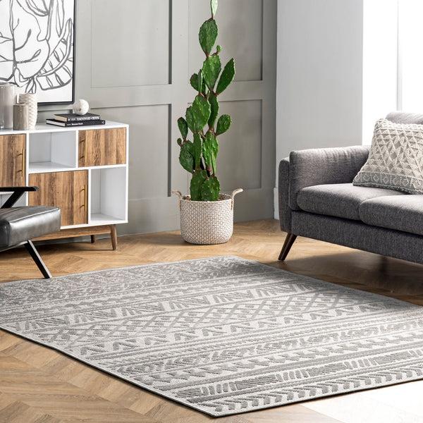 Nuloom Mikala Raised Tribal Indoor/Outdoor Area Rug Light Grey