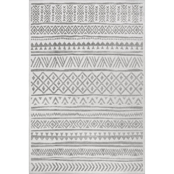 nuloom Mikala Raised Tribal Indoor/Outdoor Area Rug Light Grey