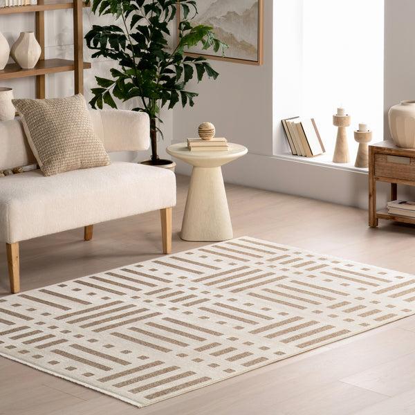 Nuloom Mina Modern Stripes Reversible Machine Washable Area Rug Beige