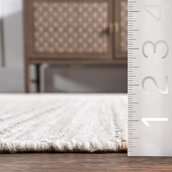 Nuloom Minerva Casual Stripe Wool Tassel Area Rug Beige