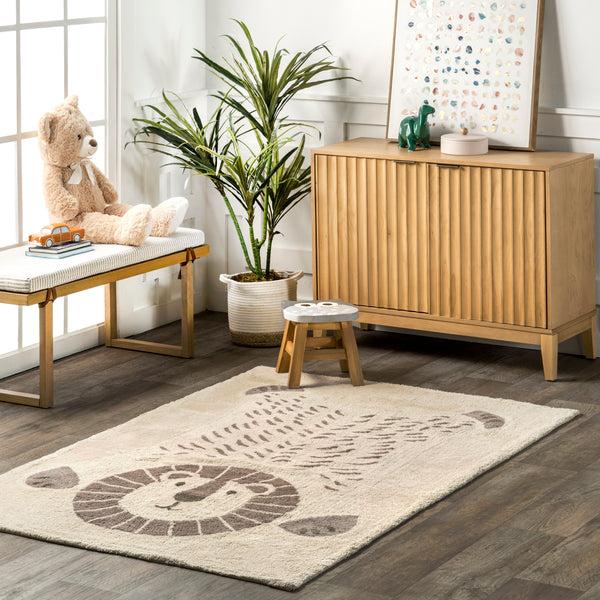 Nuloom Mirelle Lion Machine Washable Kids Area Rug Ivory