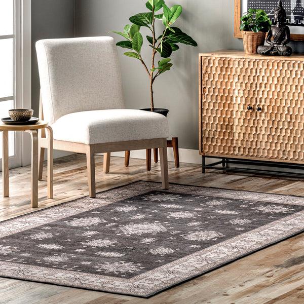 Nuloom Mollie Machine Washable Traditional Border Area Rug Charcoal