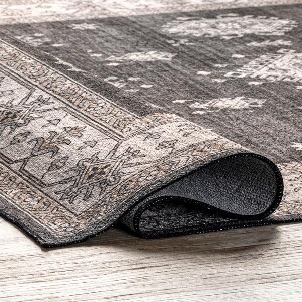 Nuloom Mollie Machine Washable Traditional Border Area Rug Charcoal